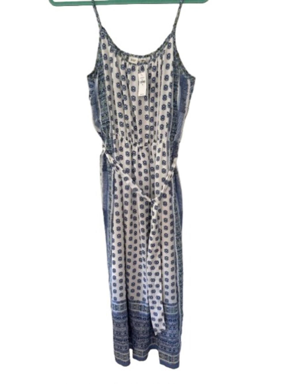 GAP White and Blue Printed Midi Dress with Tie Belt NWT